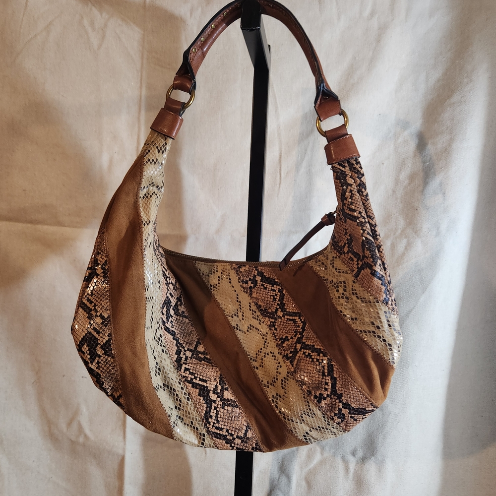 Scoop Elegant Snake Print Hobo Bag in Brown and Tan